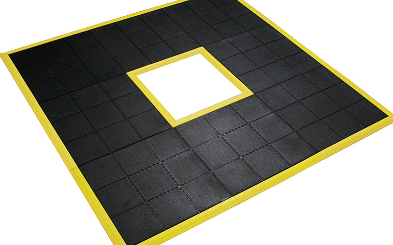 Example image of yellow safety ramp on 24/seven interlocking mat - solid