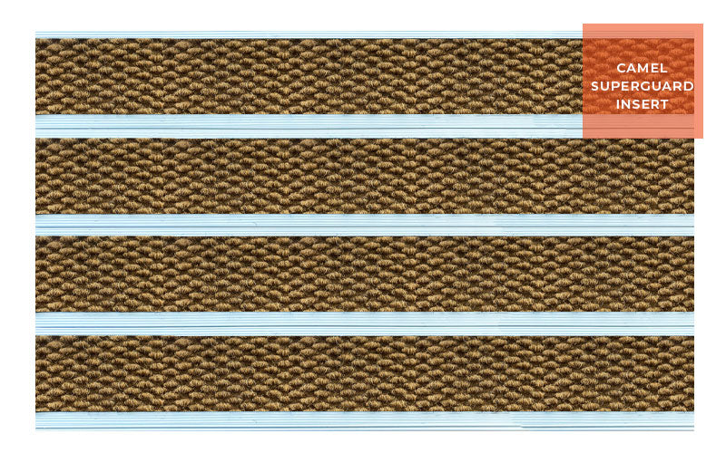 Product shot of Aluminium Architectural Mat with Camel Superguard Inserts for commercial buildings. A good substitute for Coir.