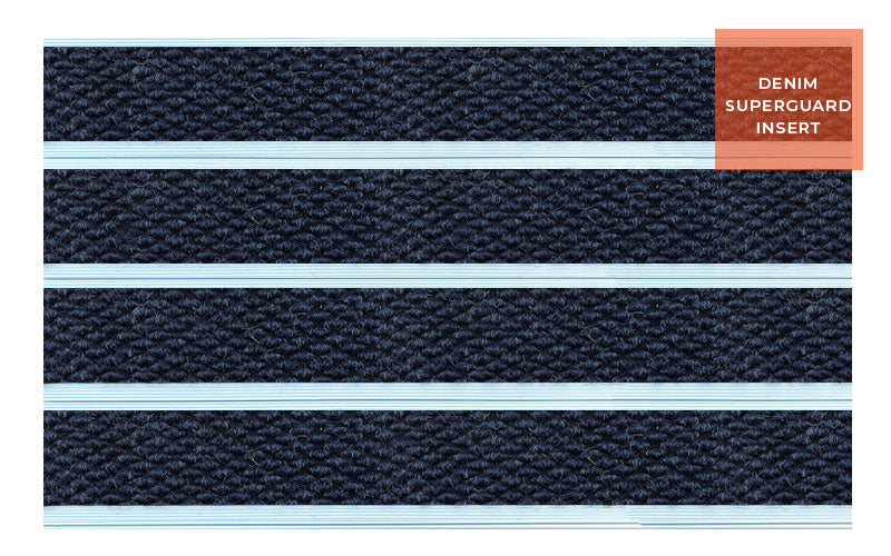 Product shot of Aluminium Architectural Mat with Denim Superguard Inserts for commercial buildings. 