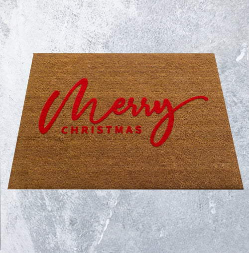 Full product image of Coir Embossed Logo Mat with Red Embossed Text for Christmas
