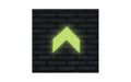 Close up image of what the arrows look like when they glow in the dark in case of a power outage.