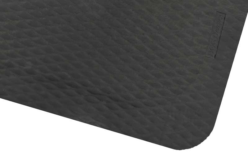 Corner product image of the black hog heaven mat perfect for offices.