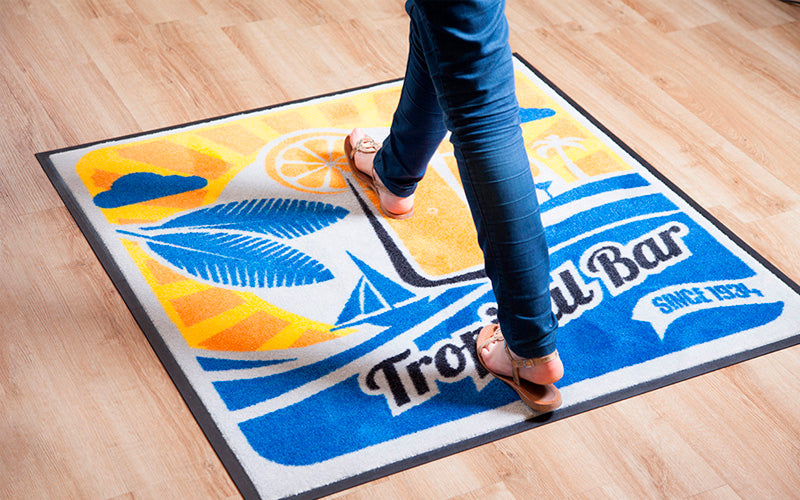 Insitu image of a PrintPlush Mat perfect for a juice bar.