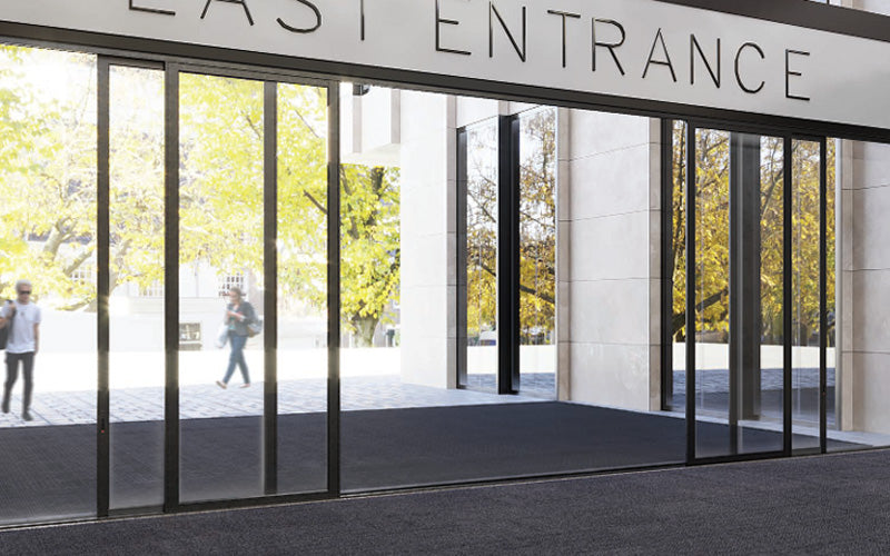 Insitu image of the obex entry tile grid used in an commercial building entrance
