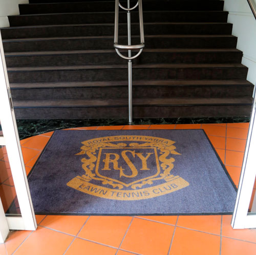 Insitu product image of PrintPlush Logo Mat in foyer of a Lawn Tennis Club