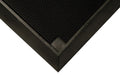 Corner product image of rubber, black Sanitising Foot Bath used to disinfect shoes