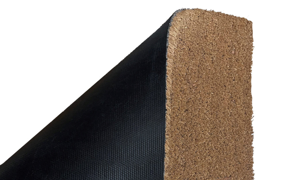 front and back view of the PVC backing  on the coir matting.