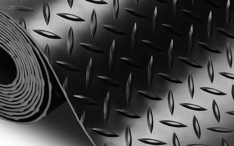 Close up image of the diamond pattern on the diamond plate vinyl runner