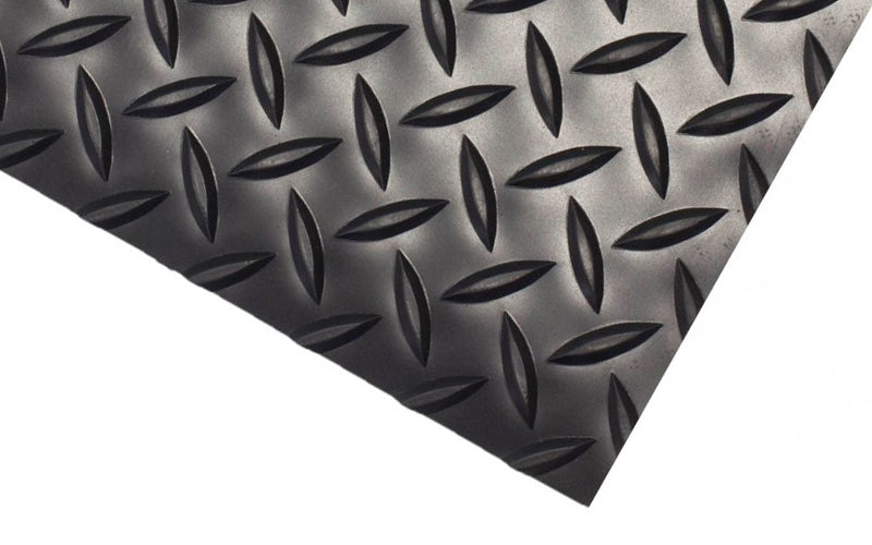 Corner image of the diamond plate vinyl runner in black