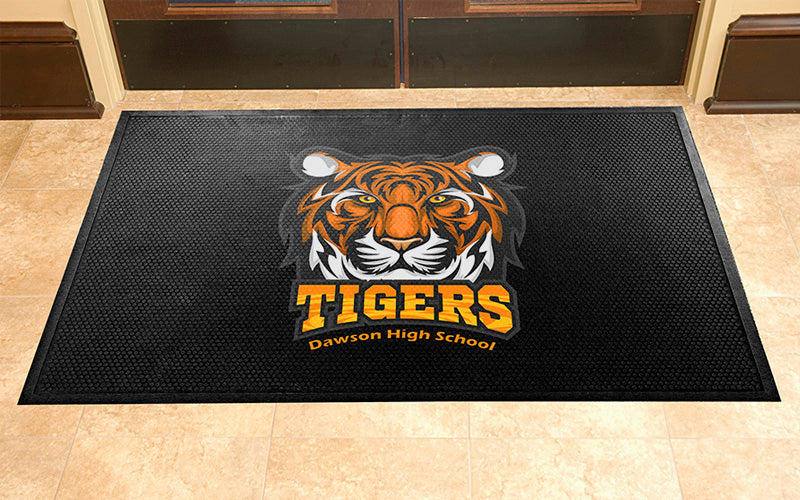 Insitu image of the Rubber Scraper Logo Mat in an entry way to help reduce slips and remove debris from shoes. 